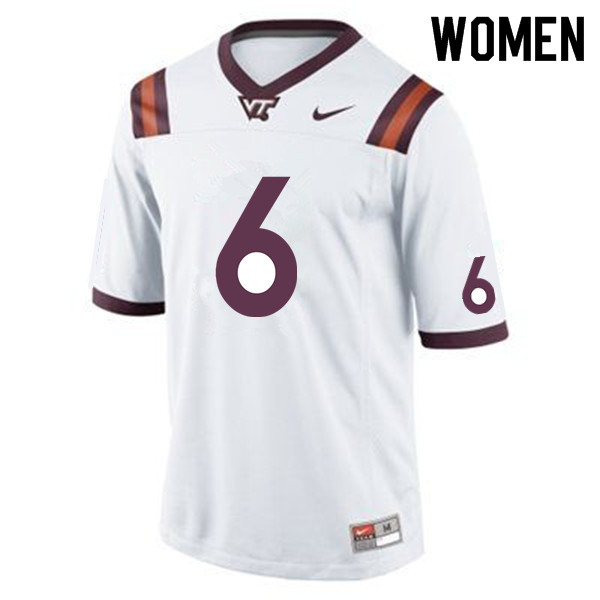 Women #6 Trevor Jackson Virginia Tech Hokies College Football Jerseys Sale-White
